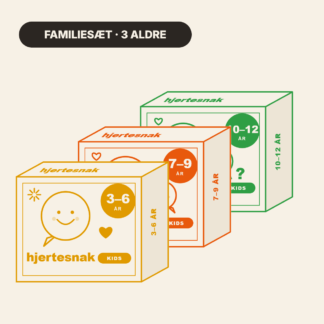 Hjertesnak familiesæt – samtalekort til børn 3–6, 7–9 og 10–12 år