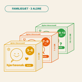 Hjertesnak familiesæt – samtalekort til børn 3–6, 7–9 og 10–12 år